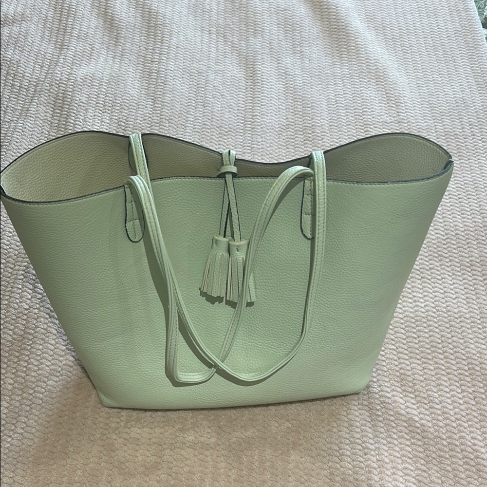 Mint Green Leather Tote Bag